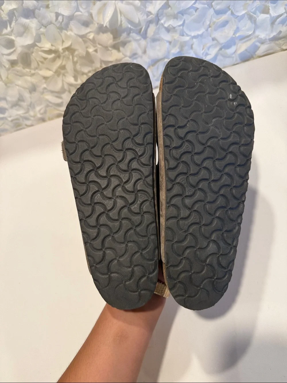 Birkenstock Taupe Suede Two-Strap Slide Sandals